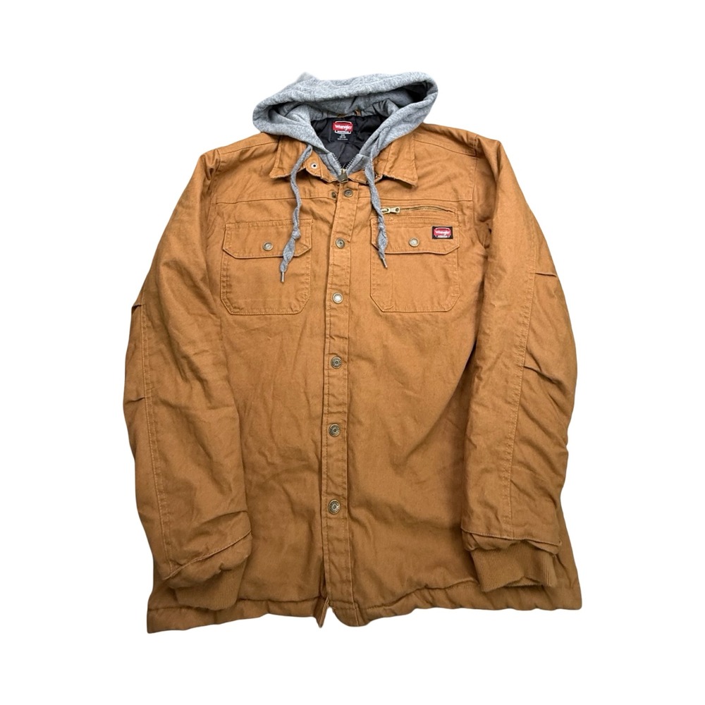 Wrangler Workwear Jacket Mens S Brown Hooded Canvas Quilted Insulated Western